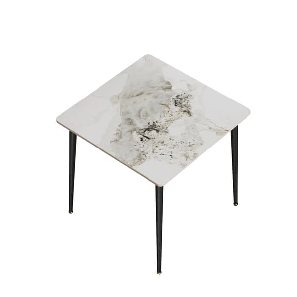 Matbord, Fyrkantig Design, Marmorskiva, Metallben, Vit och Smaragd