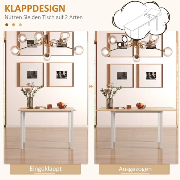 Rootz matbord för 6 personer - Utfällbart bord - Platssparande matbord - Lätt att rengöra - 160L x 70W x 76H cm - MDF och stål