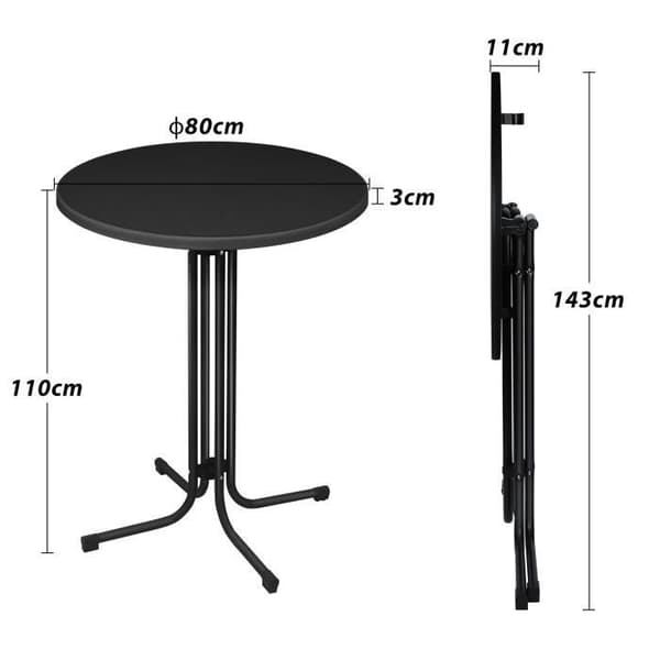 Runt hopfällbart högt bord Ø 79cm Fällbart bistrobord 110cm högt Barbord utomhus Gastronomi för trädgård, café,