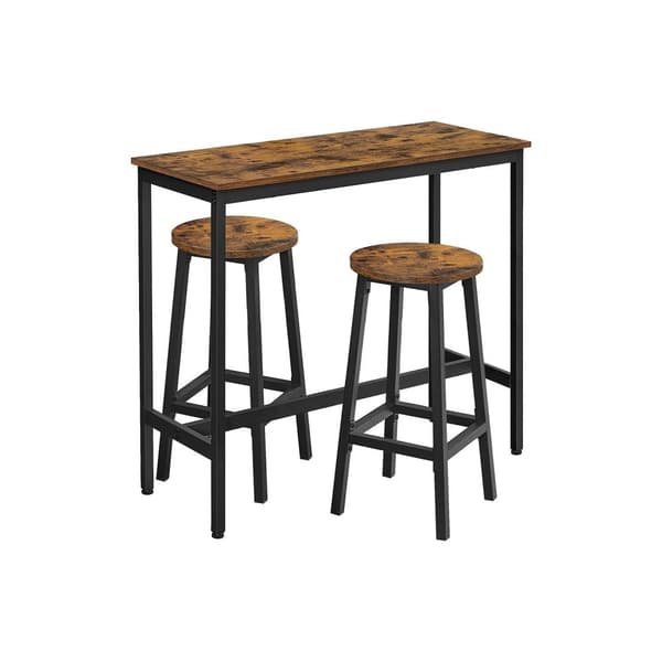 Rootz 3-osainen baaripöytäsetti - Vintage ruskea-musta - lastulevy teräs - 100cm x 90cm x 40cm - 65cm x 32cm (Ø x K) - 18,1kg - 100kg staattinen kanta