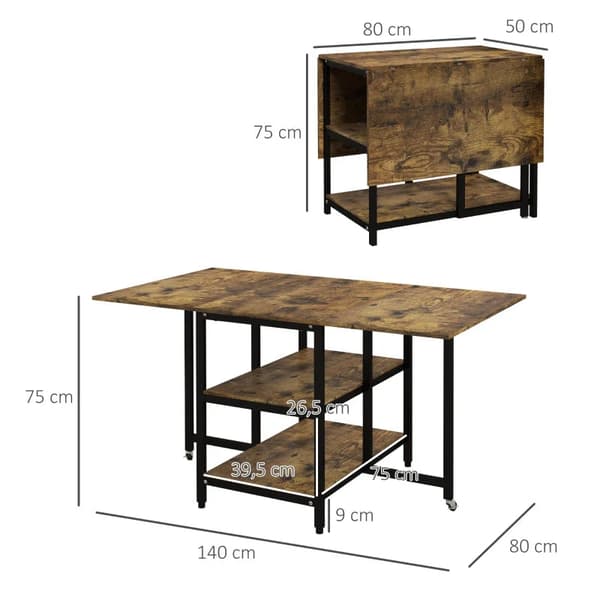 Rootz ruokapöytä - Kokoontaittuva ruokapöytä - Teollinen muotoilu - Teräs - Lastulevy - Ruskea + Musta - 140 cm x 80 cm x 75 cm