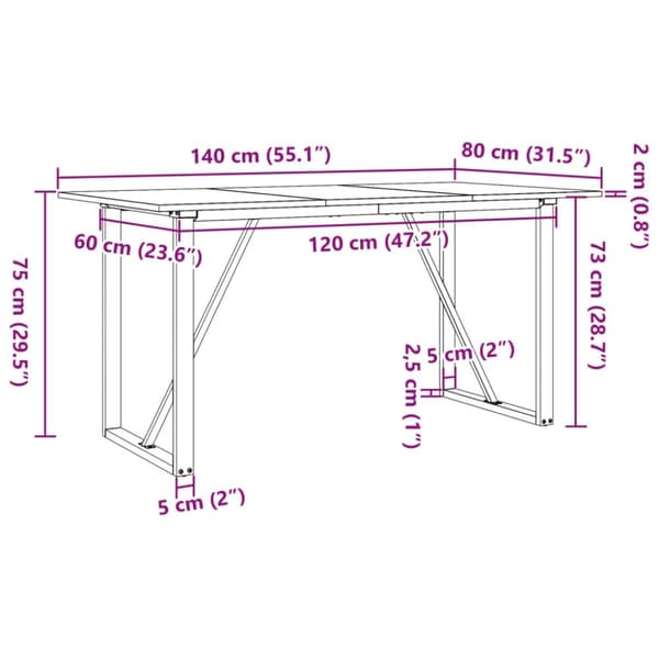 vidaXL Matbord O-ram 140x80x75 cm massiv furu och gjutjärn