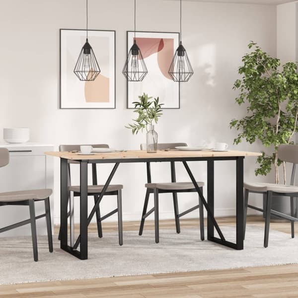 vidaXL spisebord 140x80x75 cm O-stel massivt fyrretræ og støbejern