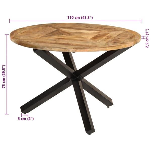 vidaXL Matbord Ø110x75 cm massivt grovt mangoträ