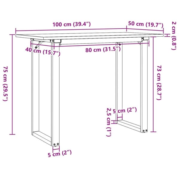 vidaXL Ruokapöytä O-runko 100x50x75 cm täysi mänty ja terästä