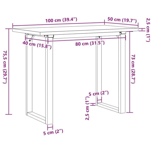vidaXL Ruokapöytä O-runko 100x50x75,5 cm täysi mänty ja terästä
