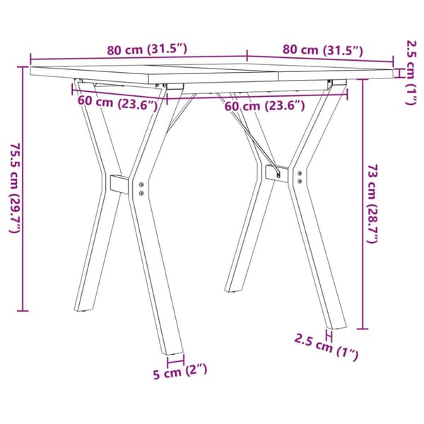 vidaXL spisebord 80x80x75,5 cm Y-stel massivt fyrretræ og støbejern