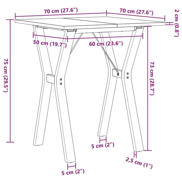 vidaXL Ruokapöytä Y-runko 70x70x75 cm täysi mänty ja terästä