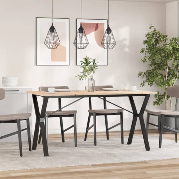 vidaXL spisebord 140x80x75 cm Y-stel massivt fyrretræ og støbejern