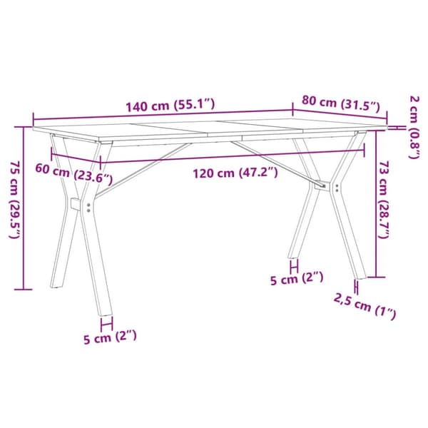 vidaXL spisebord 140x80x75 cm Y-stel massivt fyrretræ og støbejern