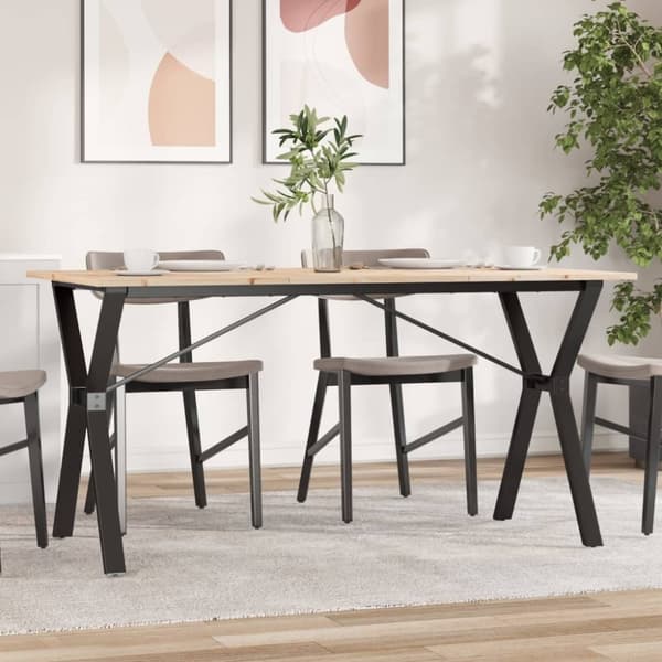 vidaXL spisebord 140x80x75 cm Y-stel massivt fyrretræ og støbejern