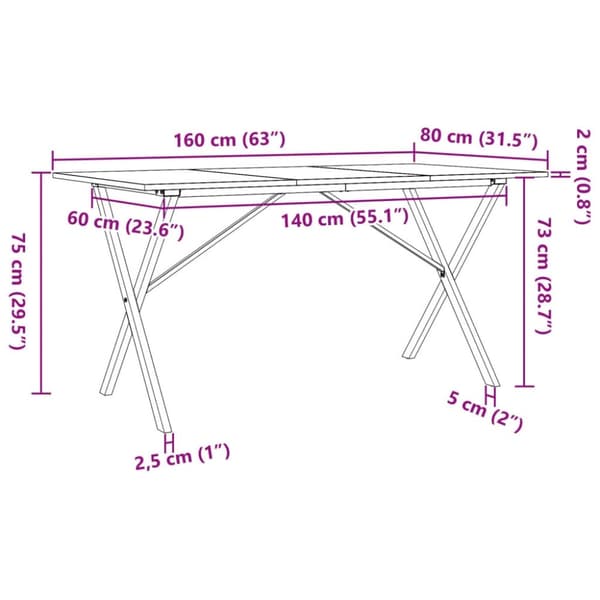 vidaXL Spisebord X-ramme 160x80x75 cm heltre furu og stål