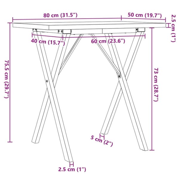 vidaXL Spisebord X-ramme 80x50x75,5 cm heltre furu og stål