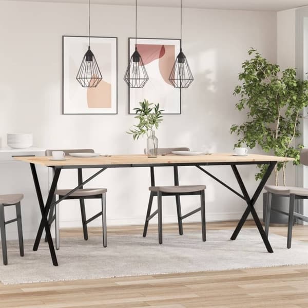 vidaXL spisebord 200x100x75 cm X-stel massivt fyrretræ og støbejern