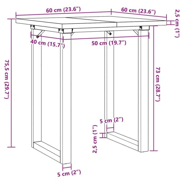 vidaXL spisebord 60x60x75,5 cm O-stel massivt fyrretræ og støbejern