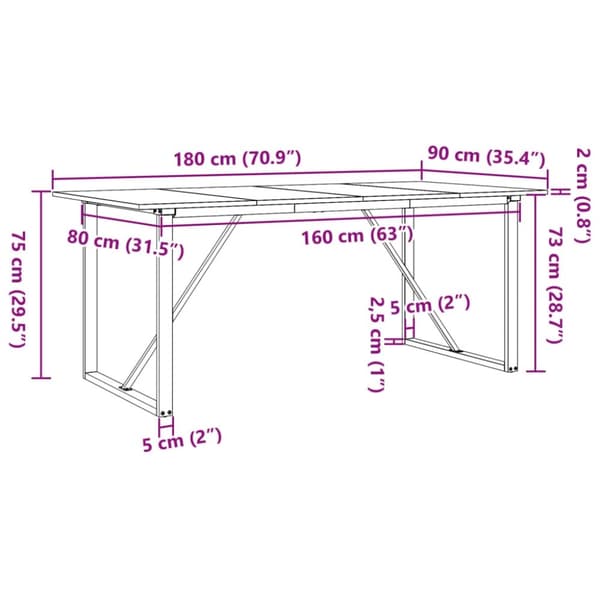 vidaXL Matbord O-ram 180x90x75 cm massiv furu och gjutjärn
