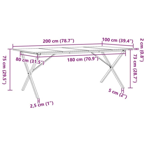 vidaXL Matbord X-ram 200x100x75 cm massiv furu och gjutjärn