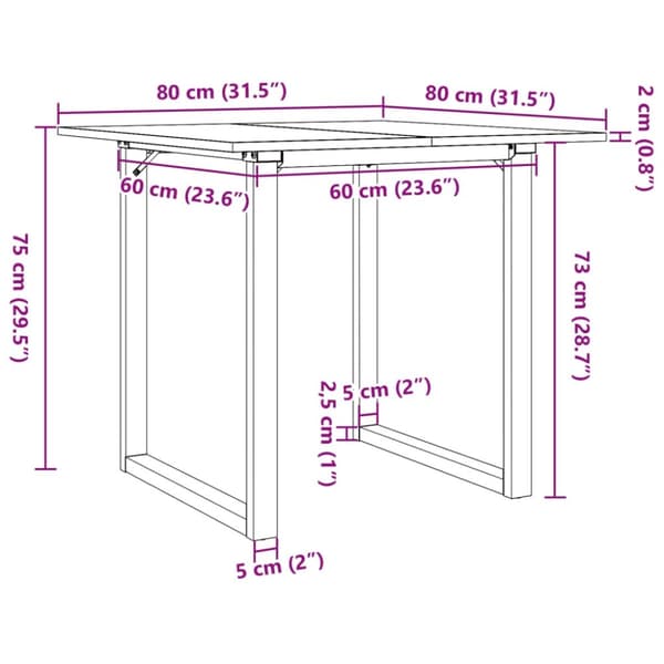 vidaXL spisebord 80x80x75 cm O-stel massivt fyrretræ og støbejern