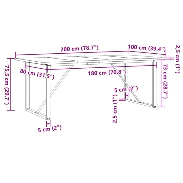 vidaXL spisebord 200x100x75,5 cm O-stel massivt fyrretræ og støbejern