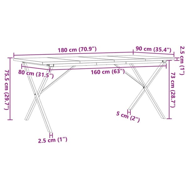 vidaXL Matbord X-ram 180x90x75,5 cm massiv furu och gjutjärn