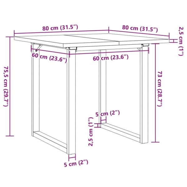 vidaXL Spisebord O-ramme 80x80x75,5 cm heltre furu og stål