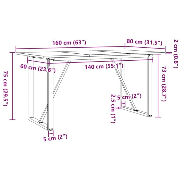 vidaXL Matbord O-ram 160x80x75 cm massiv furu och gjutjärn