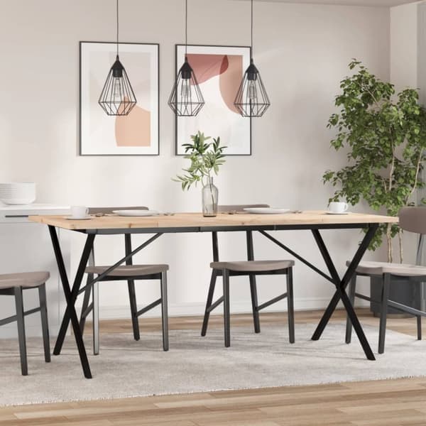 vidaXL spisebord 180x90x75,5 cm X-stel massivt fyrretræ og støbejern