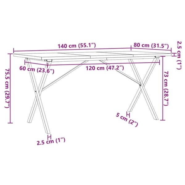 vidaXL Matbord X-ram 140x80x75,5 cm massiv furu och gjutjärn