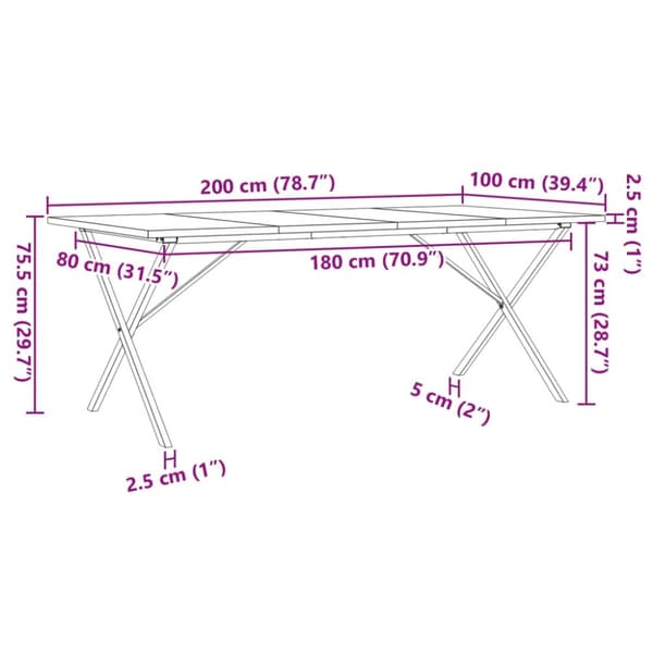 vidaXL spisebord 200x100x75,5 cm X-stel massivt fyrretræ og støbejern