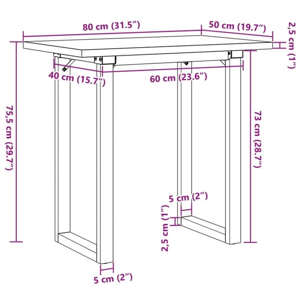 vidaXL spisebord 80x50x75,5 cm O-stel massivt fyrretræ og støbejern