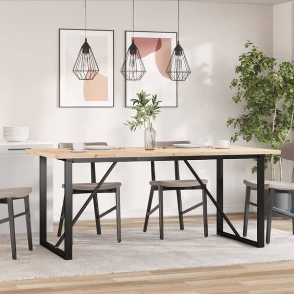 vidaXL spisebord 180x90x75,5 cm O-stel massivt fyrretræ og støbejern