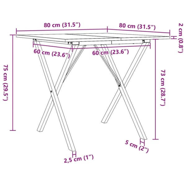 vidaXL Matbord X-ram 80x80x75 cm massiv furu och gjutjärn