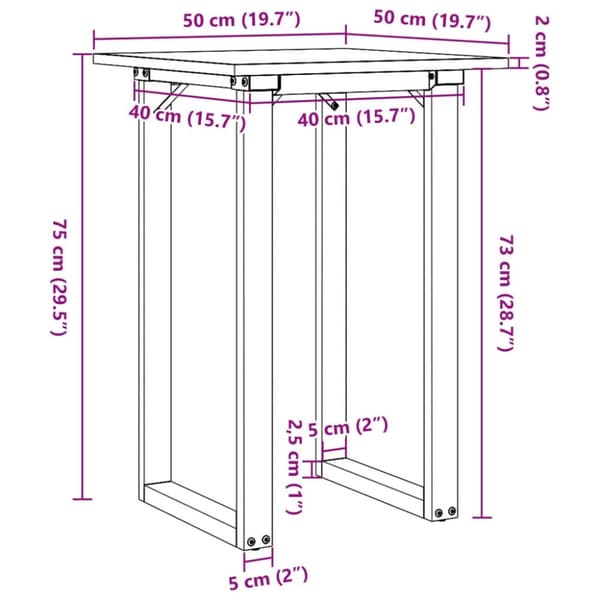 vidaXL Ruokapöytä O-runko 50x50x75 cm täysi mänty ja terästä