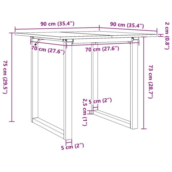 vidaXL Spisebord O-ramme 90x90x75 cm heltre furu og stål