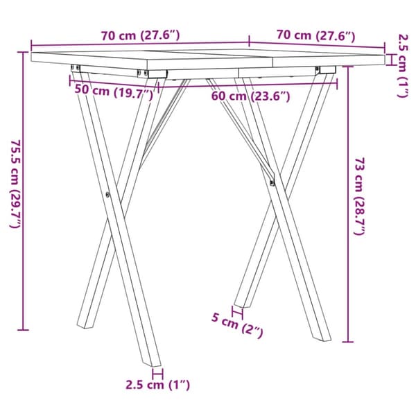 vidaXL Spisebord X-ramme 70x70x75,5 cm heltre furu og stål
