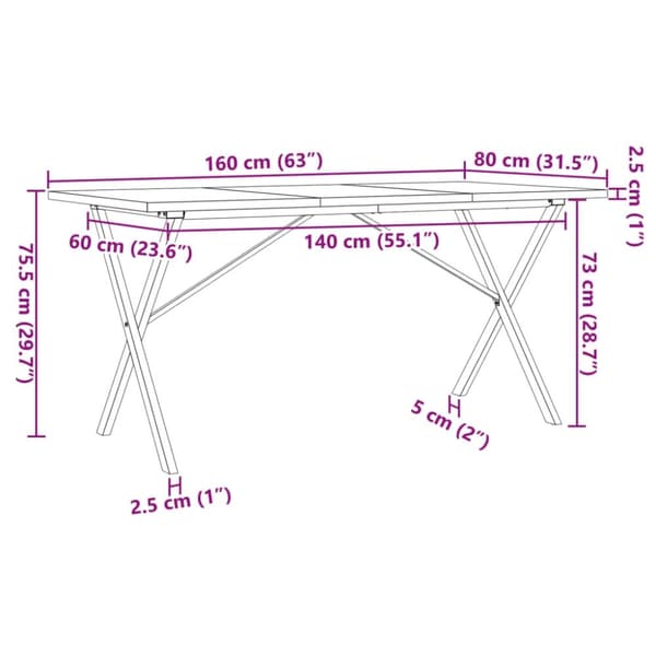 vidaXL Spisebord X-ramme 160x80x75,5 cm heltre furu og stål
