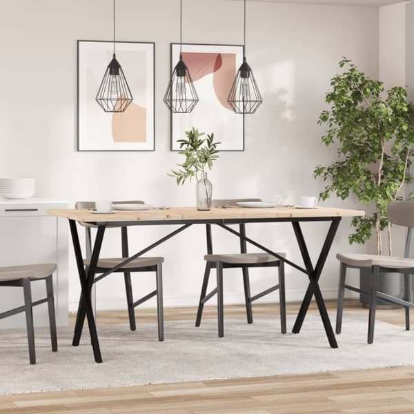 vidaXL spisebord 160x80x75,5 cm X-stel massivt fyrretræ og støbejern