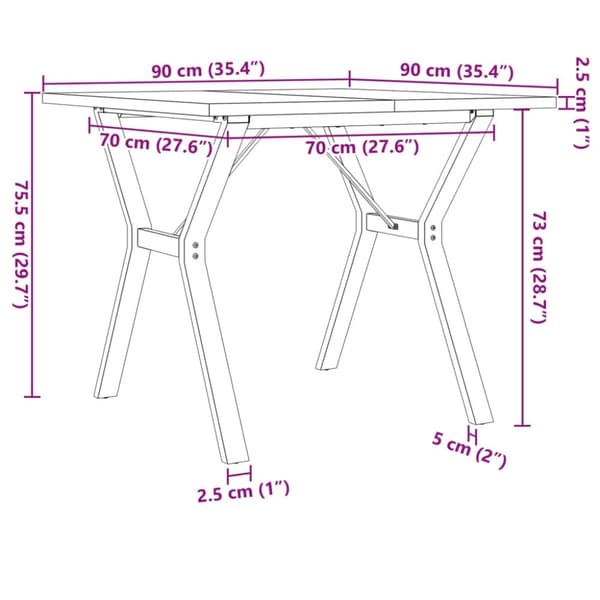 vidaXL Spisebord Y-ramme 90x90x75,5 cm heltre furu og stål
