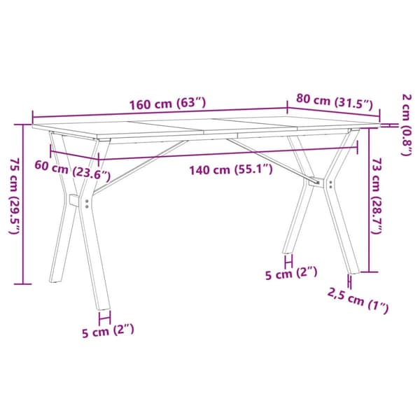 vidaXL Spisebord Y-ramme 160x80x75 cm heltre furu og stål