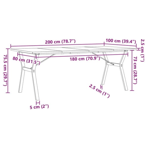 vidaXL spisebord 200x100x75,5 cm Y-stel massivt fyrretræ og støbejern