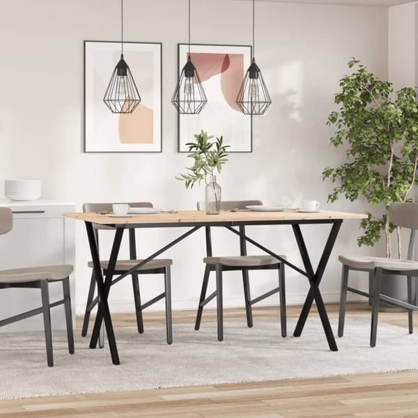 vidaXL spisebord 140x80x75 cm X-stel massivt fyrretræ og støbejern