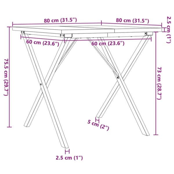 vidaXL Ruokapöytä X-runko 80x80x75,5 cm täysi mänty ja terästä