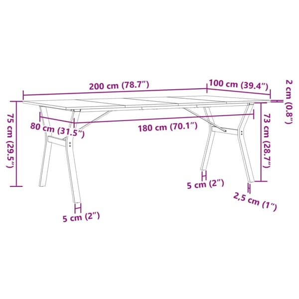 vidaXL Ruokapöytä Y-runko 200x100x75 cm täysi mänty ja terästä