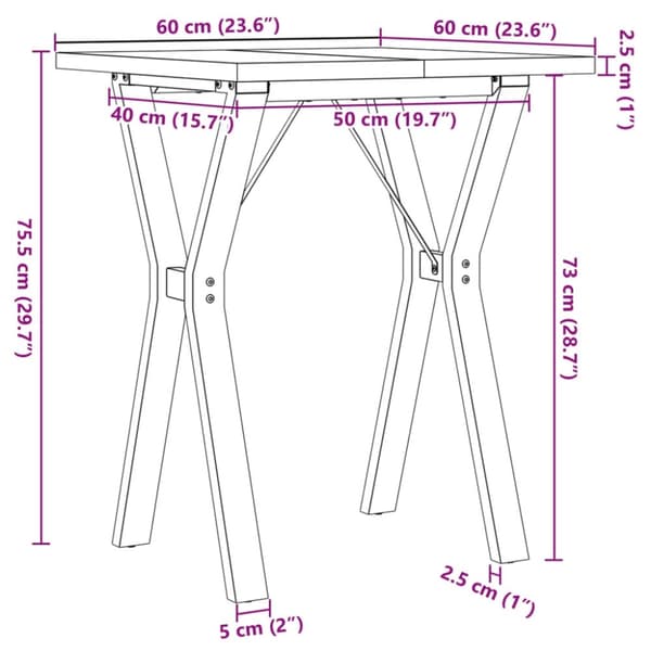 vidaXL Spisebord Y-ramme 60x60x75,5 cm heltre furu og stål