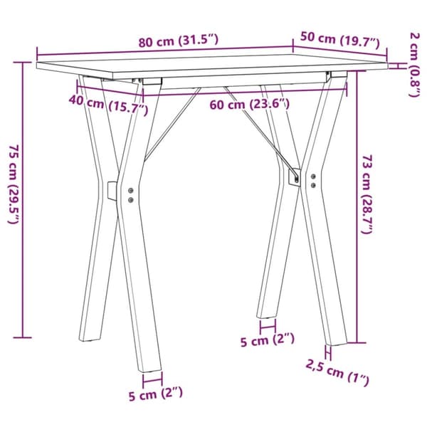 vidaXL Spisebord Y-ramme 80x50x75 cm heltre furu og stål