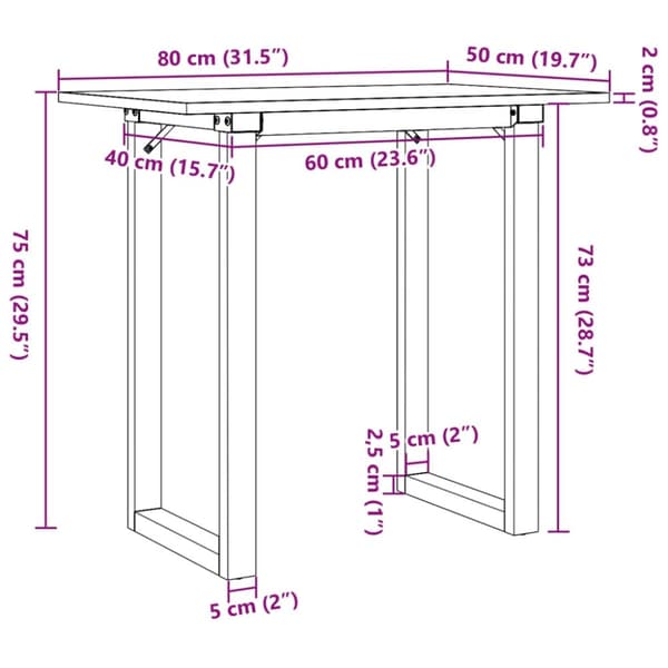 vidaXL spisebord 80x50x75 cm O-stel massivt fyrretræ og støbejern
