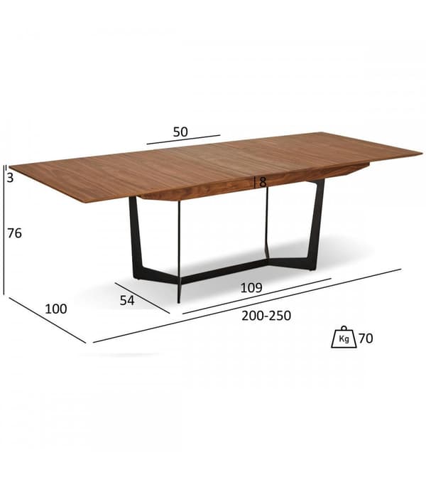 Rootz Matbord - Utbyggbart bord - Fjärilsbord - Hållbar konstruktion - Enkelt underhåll - Utbyggbart från 200cm till 250cm - 200/250x100x76 cm