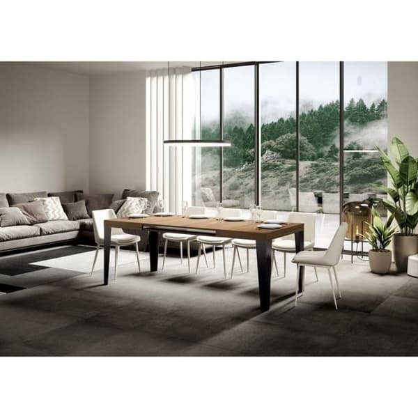 Utdragbart bord - Flame - Natural Oak - Antracit ram - 90x120/224 cm