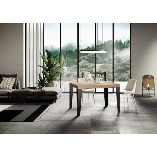 Utdragbart bord - Flame - Natural Oak - Antracit ram - 90x120/224 cm