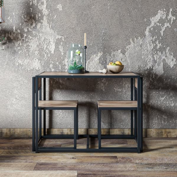 Chic Home Benjamin pieni ruokapöytä + 2 tuolia, ruskea/musta